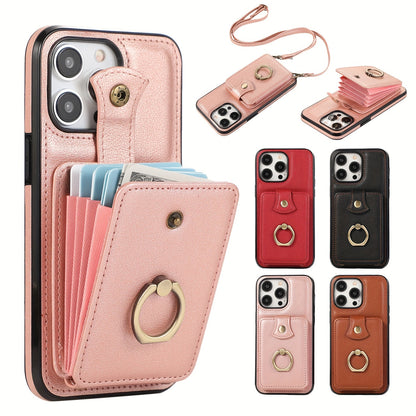 Phone Case Wallet with 2-3 Card Holder and Fold-Out Kickstand for Selected iPhone 12-16 Model Options