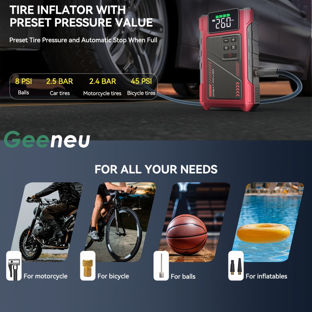 8000A Jump Starter with Air Compressor – 12V Portable Jump Box for Gas & Diesel Cars, USB Ports & LED Flashlight | Up to 8.0L Gas & 6.5L
