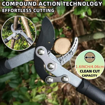 Garden Pruning Shears Set Loppers Hedge Shears & Hand Pruner Combo, Alloy Steel Branch Cutter Kit with Compound Action