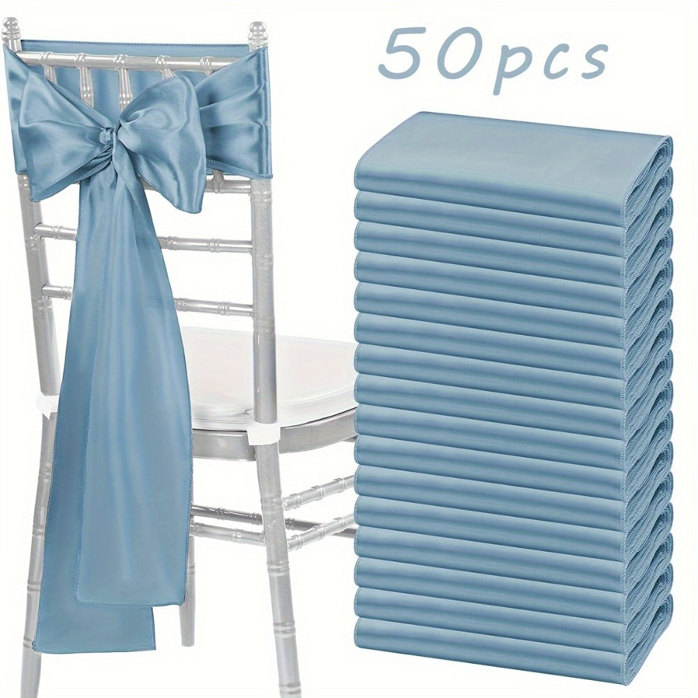 Satin Chair Sashes Bows 50pcs, 7x108 Inch Chair Waist Belt Bow Ties for Wedding Reception, Banquet