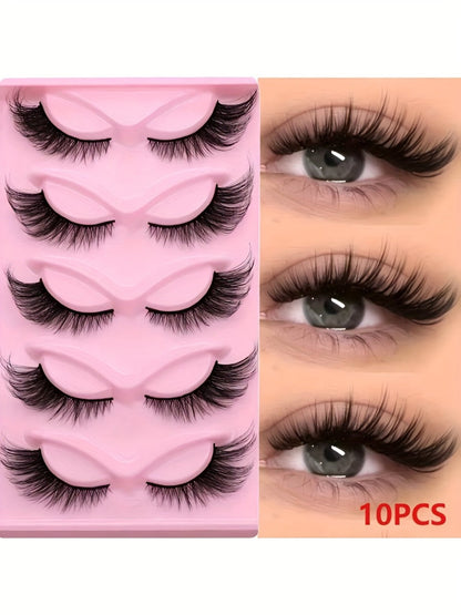 Wispy Cat-Eye False Eyelashes, 30-Piece Pack with Clear Bands in Stacked Pink Storage Trays