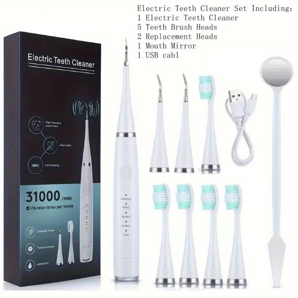 Electric Teeth Cleaner Kit USB Rechargeable, 5 Cleaning Modes Dental Scaler Plaque Tartar Remover Gum Health
