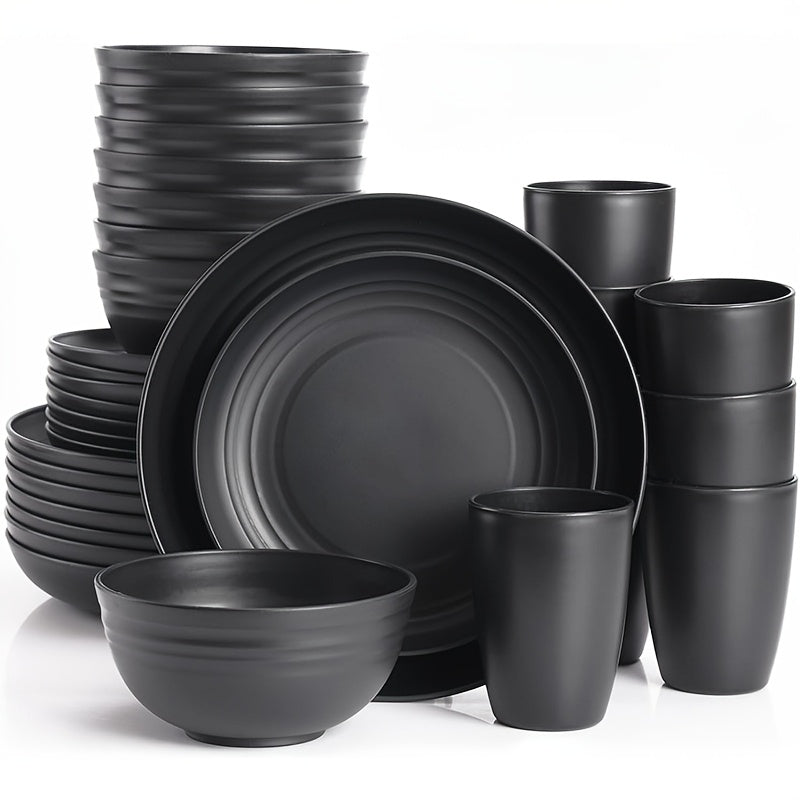 Wheat Straw Dinnerware Set 16 or 32 Piece – Plates & Bowls for 4 or 8 People, Microwave & Dishwasher Safe Plastic Dish Set