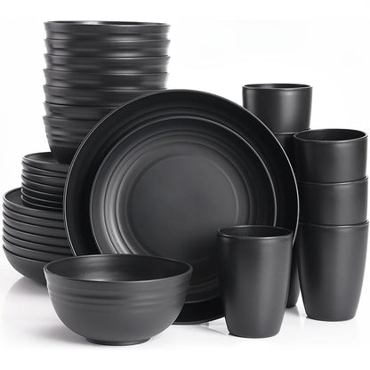 Wheat Straw Dinnerware Set 16 or 32 Piece – Plates & Bowls for 4 or 8 People, Microwave & Dishwasher Safe Plastic Dish Set