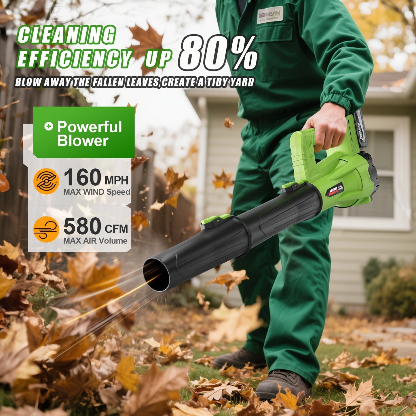 Cordless Leaf Blower, Battery Powered Lawn Yard Snow Pet Hair for Garden, Patio and Yard Use