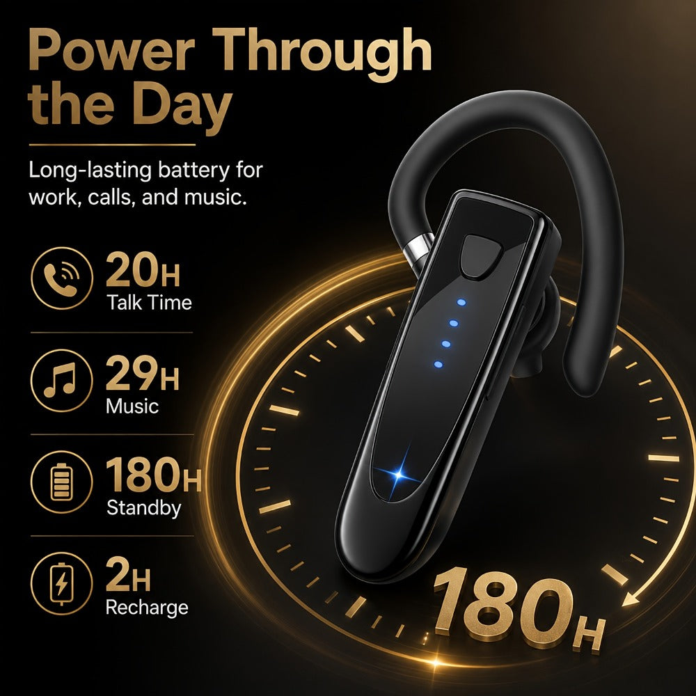 Trucker Bluetooth Headset 29H Playtime 180H Standby, Handsfree Earpiece with Mic Dual Device Connection