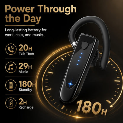 Trucker Bluetooth Headset 29H Playtime 180H Standby, Handsfree Earpiece with Mic Dual Device Connection