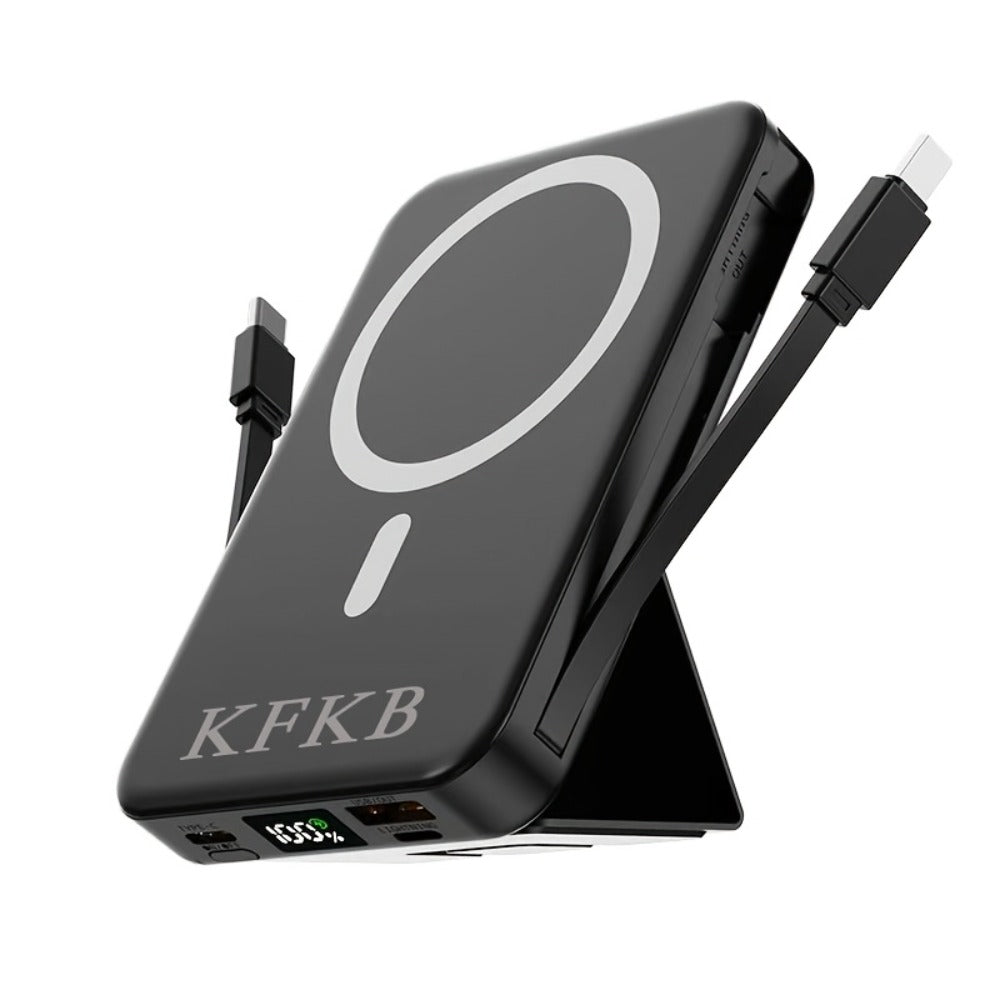 Magnetic Power Bank 10000mAh USB-C Fast Charging, Built-in Cable, Charges 5 Devices & Laptops Simultaneously