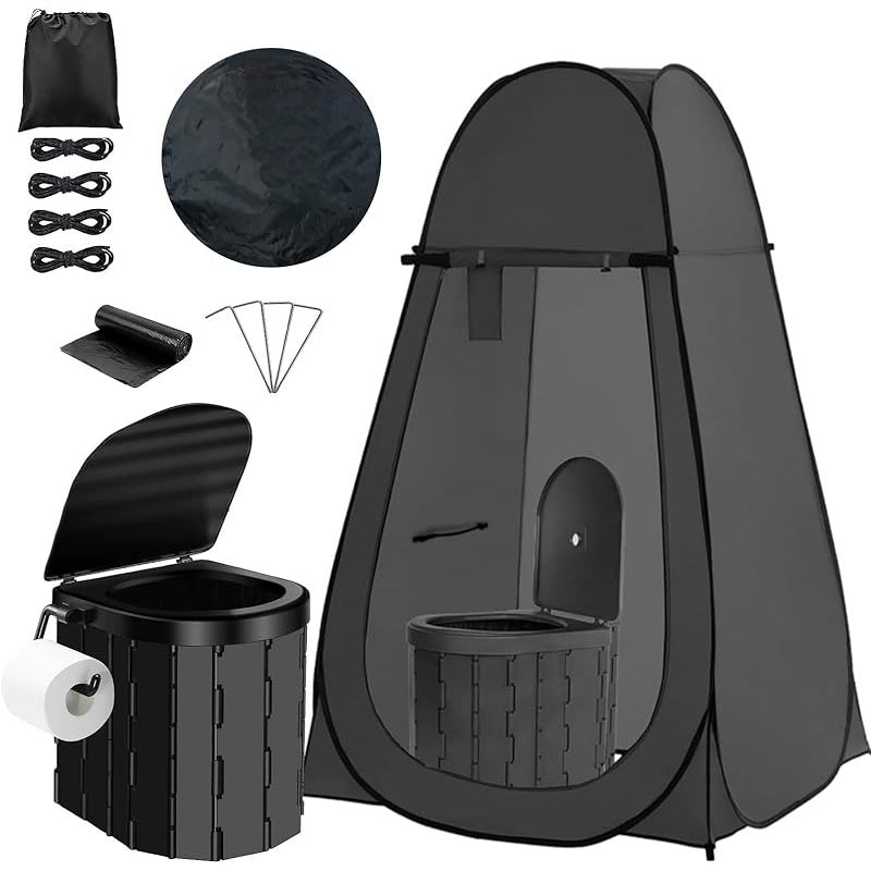 Pop-Up Privacy Tent with Portable Camping Toilet for Adults, Foldable Outdoor Shower Changing Potty Tent Kit with 12 Toilet Bags