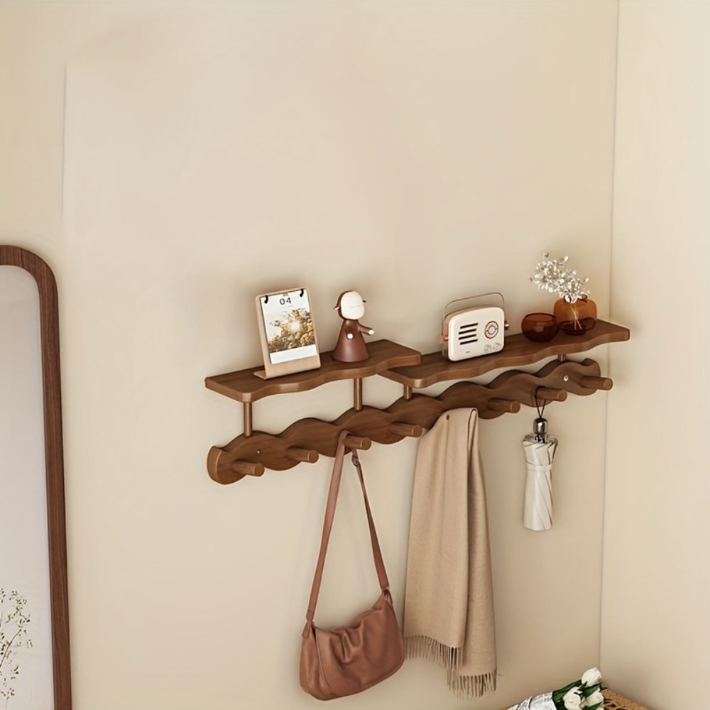 Bamboo Wall Mounted Coat Rack with 8 Hooks, Entryway Coat Hook Rack with Storage Shelf for Entryways, Bedrooms and Living Spaces