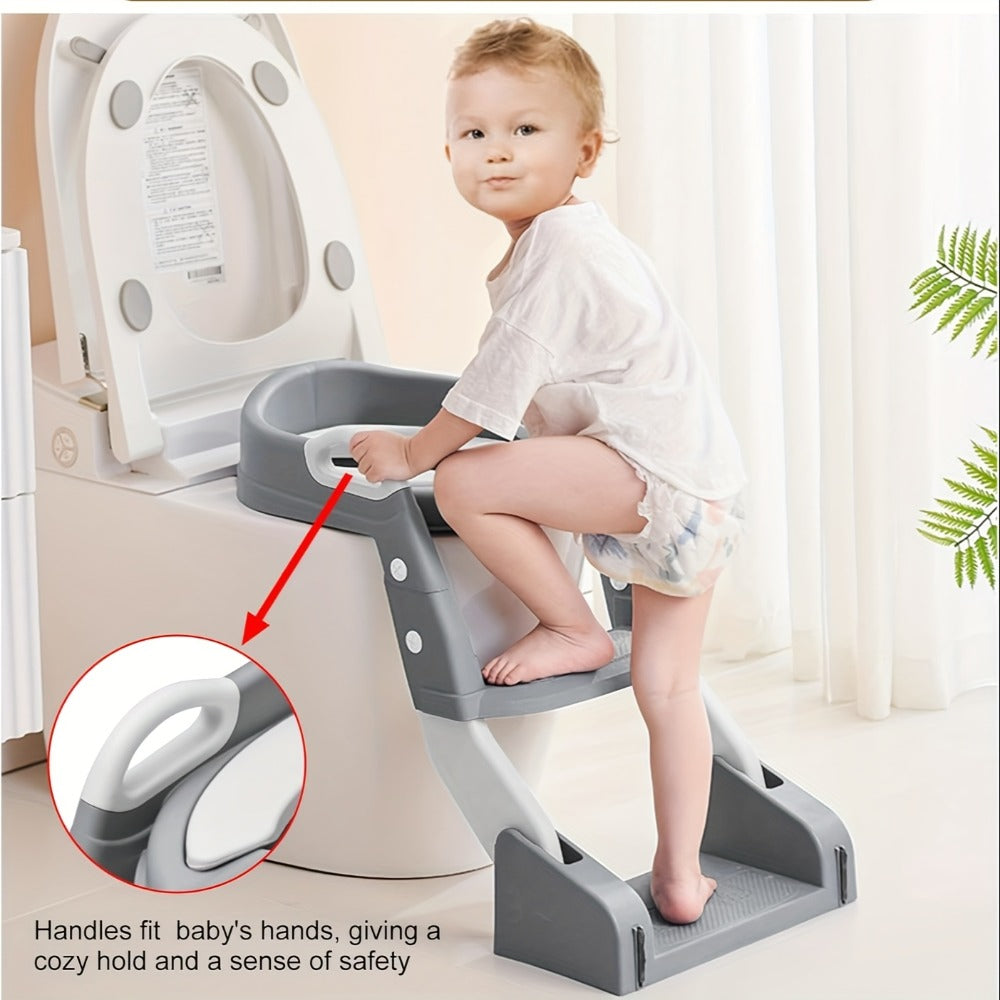 Potty Training Toilet Seat with Ladder, 2-in-1 Toddler Toilet Seat & Step Stool, Foldable Kids Potty Chair with Anti-Slip Pad