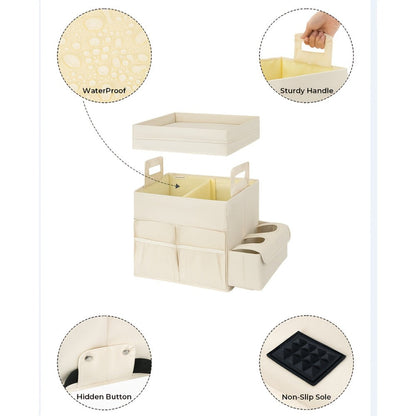Seat-Top Car Organizer Box with Open Tray, Cup Recesses, Side Pockets and Four Size-Color Options