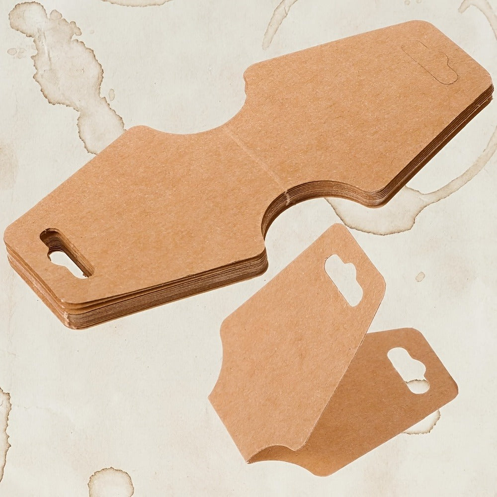 Jewelry Display Cards Wooden Self-Adhesive Kraft Backing | Rounded Corner Hang Tags for Necklaces Bracelets Keychains Boutique Packaging