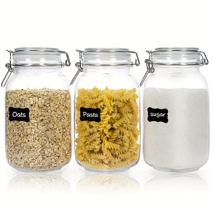 Airtight Glass Storage Jars with Lids 3-Pack 50 OZ, Square Food Canisters for Kitchen Pantry Organization