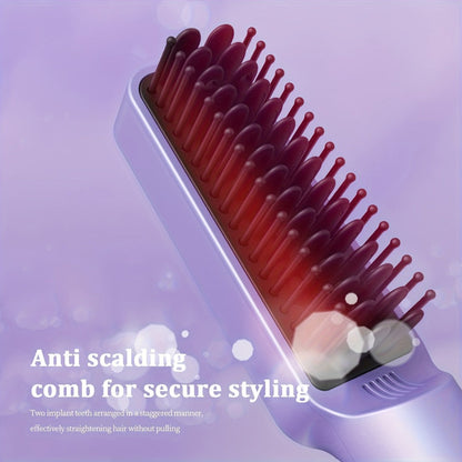 Compact Hair Straightening Brush with Three Color Options, LED Indicators and Three Pictured Heat Levels