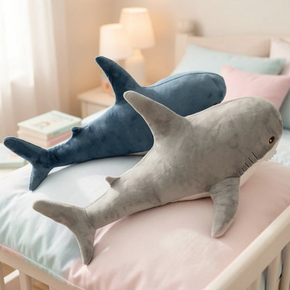Plush Toy Jumbo Shark Pillow 24-Inch in Blue, Grey, Blue-Pink or Rainbow Colorways and Ocean Decor