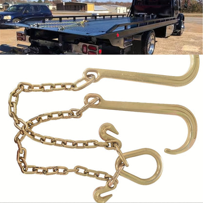 G70 Tow Chain with J-Hooks 5/16in x 2FT V-Chain Flatbed Truck Rollback Wrecker Carrier Replacement Heavy Duty Cargo Security Binding Towing
