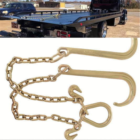 G70 Tow Chain with J-Hooks 5/16in x 2FT V-Chain Flatbed Truck Rollback Wrecker Carrier Replacement Heavy Duty Cargo Security Binding Towing