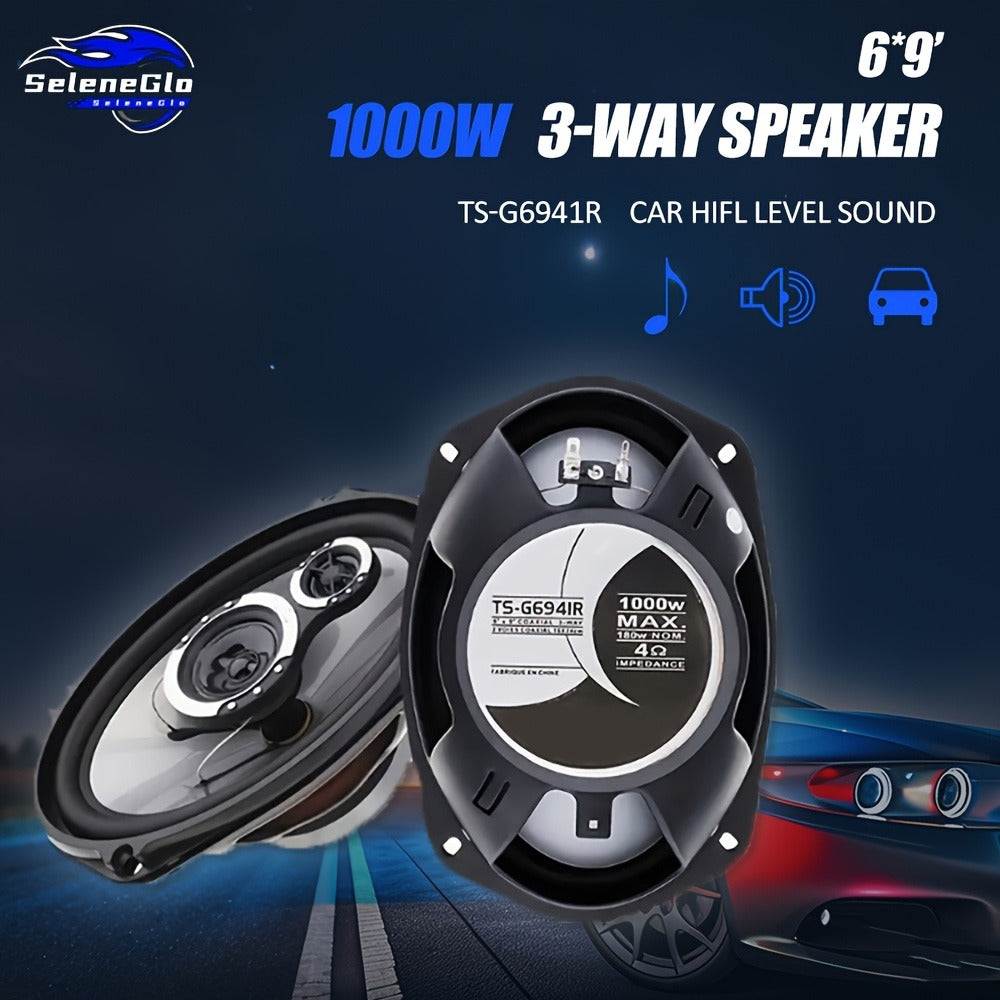 6x9 Inch Coaxial Car Speakers 1000W Max – 2-Way HiFi Full Range Stereo with Soundproof Enclosures, Bass Boost, Pure Copper Coil