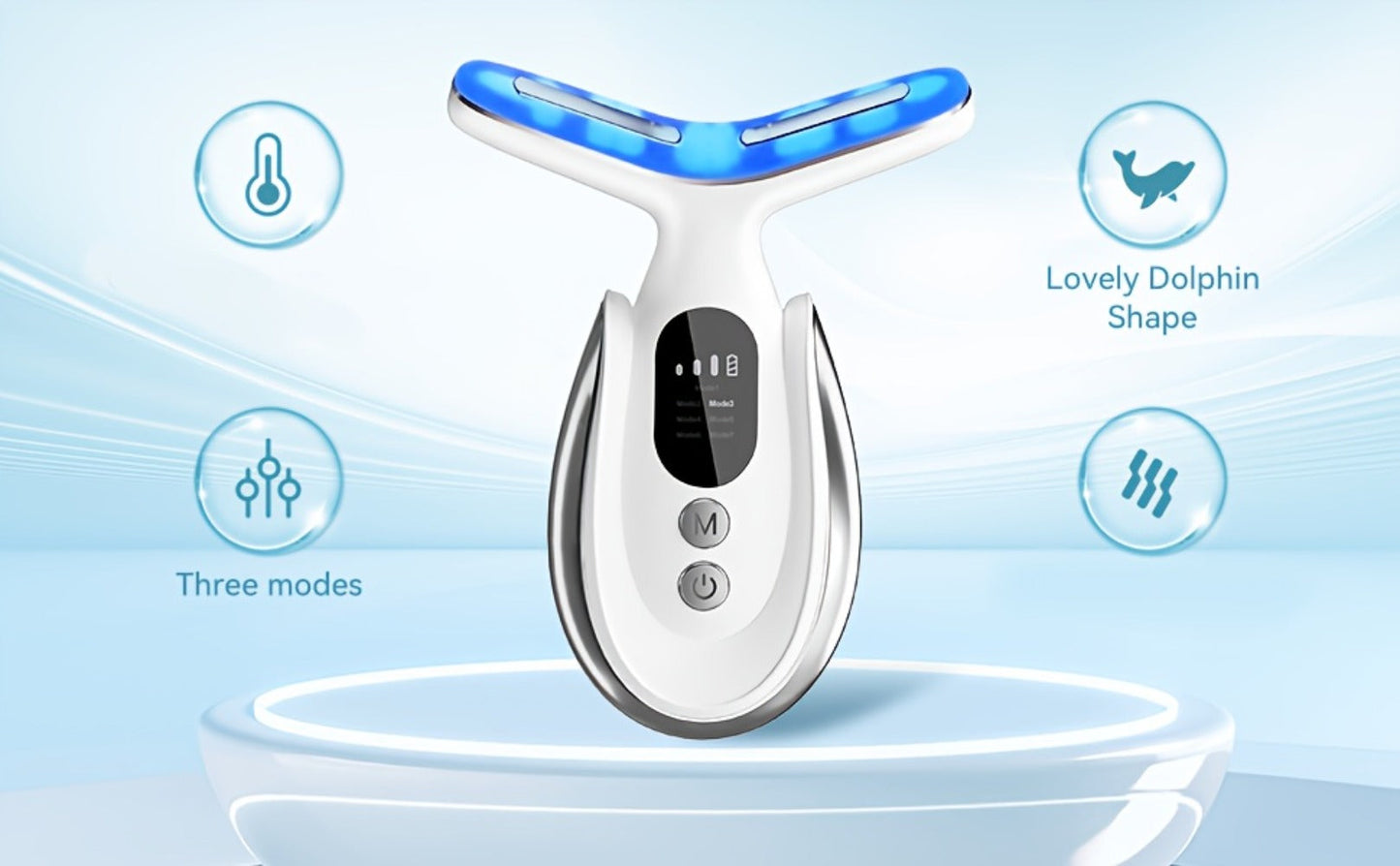 Face & Neck Massager 7-in-1 LED Light Therapy USB Rechargeable - Multifunctional Facial Lifting Wrinkle for Home or Salon Spa Use
