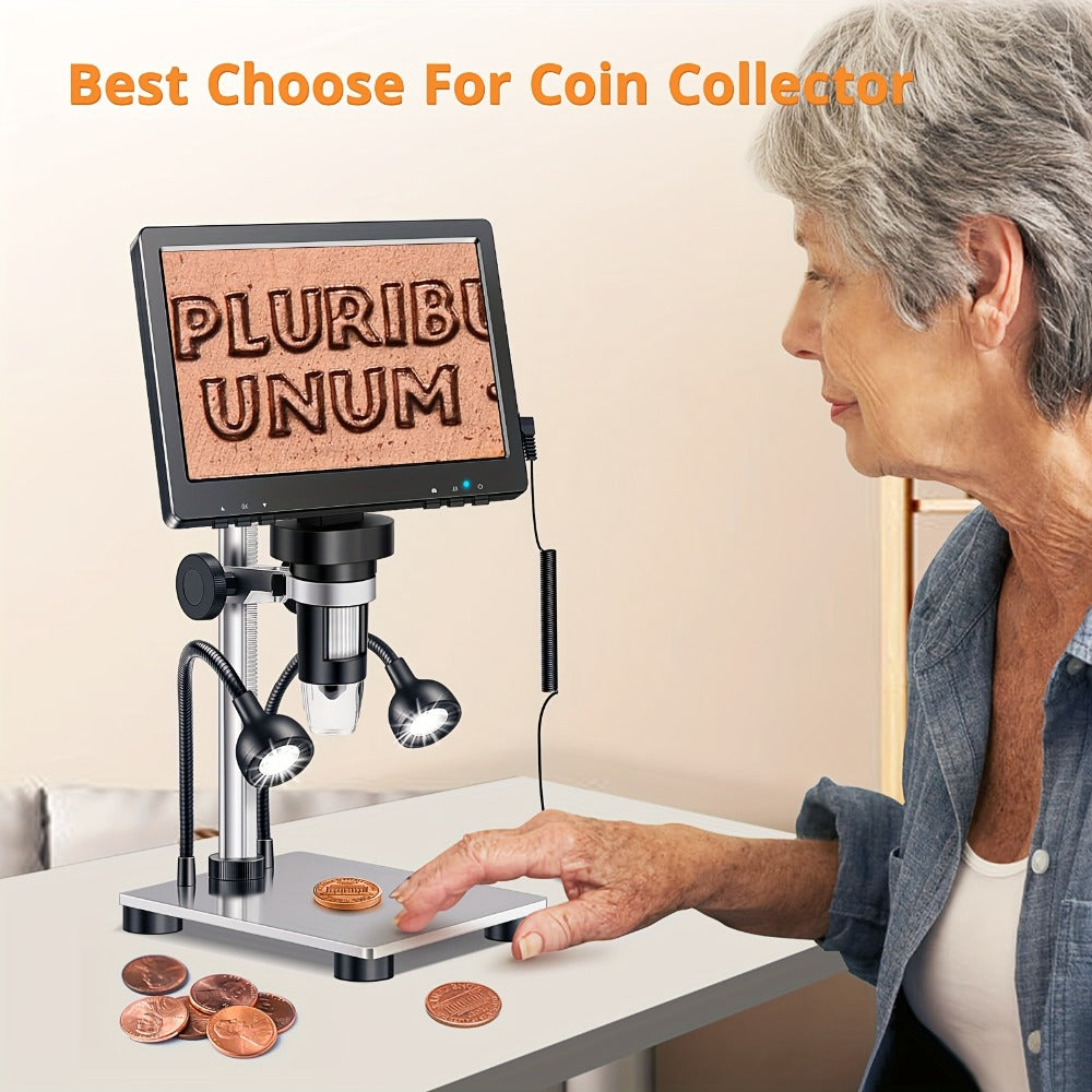 7 Inch LCD Digital Microscope 1200X Magnification, DM9 Coin Microscope 12MP Camera, 8 LED Lights, 32GB Card, Windows Compatible, USB Wired