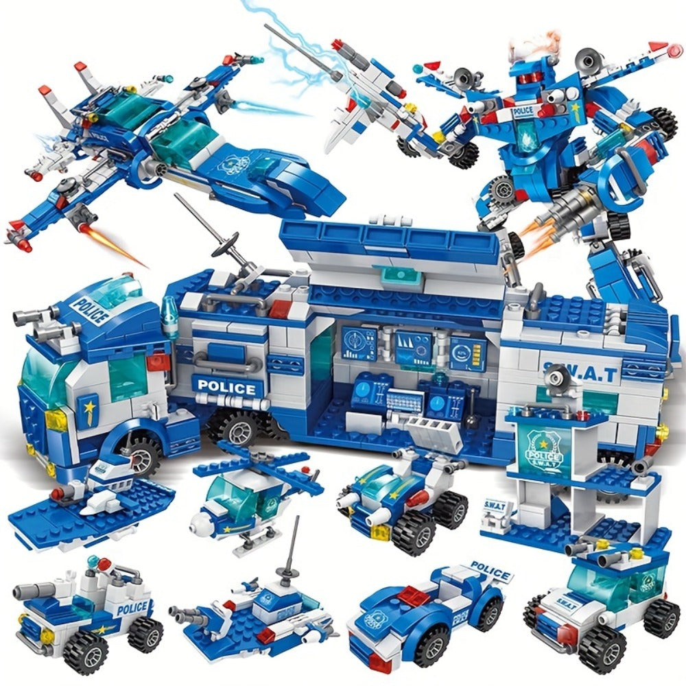 City Police Building Blocks Set 700 Pieces, Patrol Car Truck with Action Figures, Brick Toy for Boys Role Play STEM