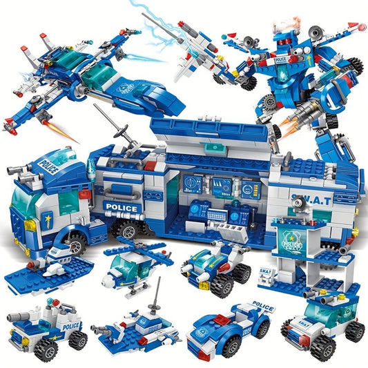 City Police Building Blocks Set 700 Pieces, Patrol Car Truck with Action Figures, Brick Toy for Boys Role Play STEM