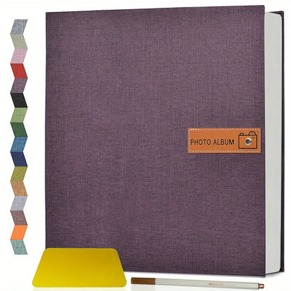 Self Adhesive Photo Album Scrapbook – Large Linen Cover Memory Book for 4x6 5x7 8x10 Photos, DIY Picture Book with Metal Pen, Gift for Mom