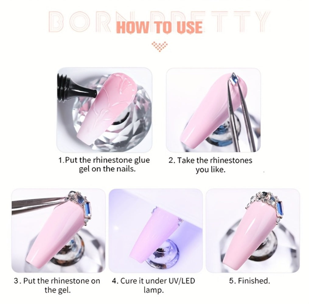Rhinestone Glue Gel 2pcs Strong Bond 1.01oz Each – Professional Nail Charm Adhesive for 3D Gems, Crystals & Bling Decorations