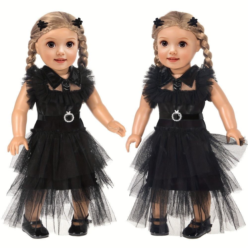 18 Inch Doll Halloween Costume Black Tulle Cake Dress with Black Bow Hair Clip with the Listed Color, Size or Set Options for Everyday Use