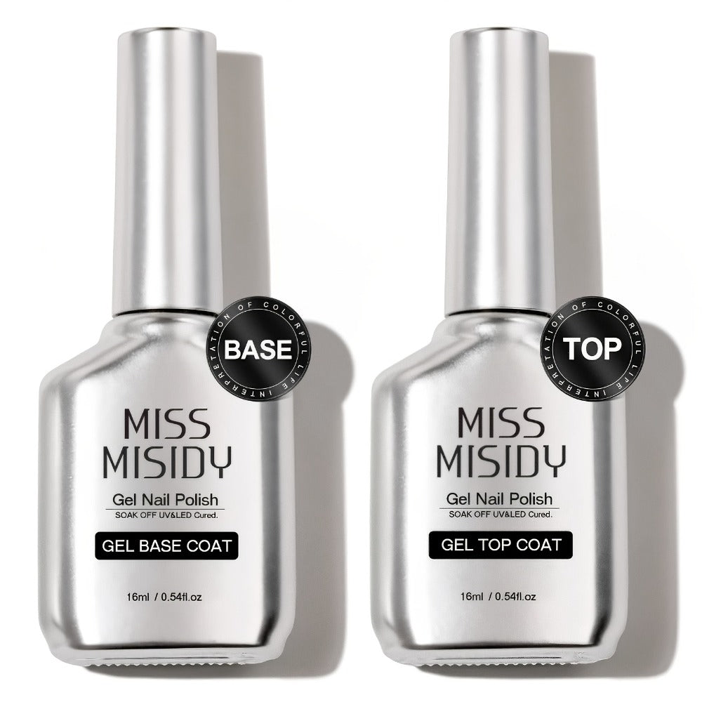 Soak-Off Gel Top Coat and Base Coat Set 2Pcs Super Shine Mirror Finish Long Lasting LED UV Lamp Gel Polish Foundation Seal Manicure Kit Nail