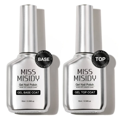Soak-Off Gel Top Coat and Base Coat Set 2Pcs Super Shine Mirror Finish Long Lasting LED UV Lamp Gel Polish Foundation Seal Manicure Kit Nail