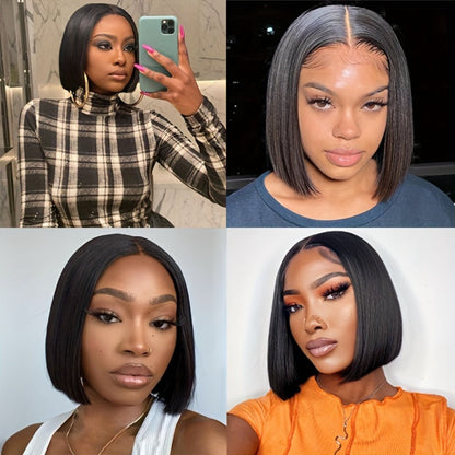 Human Hair Bob Wig for Women, 5x1 T Part Lace Front, Brazilian Straight Middle Part, 180% Density