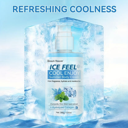 Body Cream Beauty Rouser ICE FEEL 200g Pump with Mint Chamomile Witch Hazel and Collagen Package Callouts