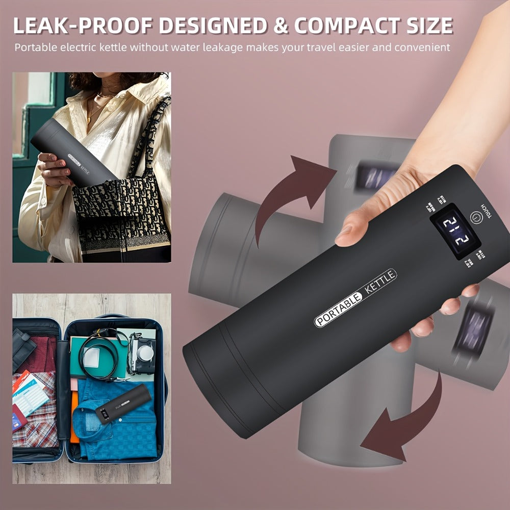 Travel Electric Kettle Mini Portable 304 Stainless Steel 4 Temperature Settings Auto Shut-Off Boil-Dry Protection BPA-Free Water Boiler