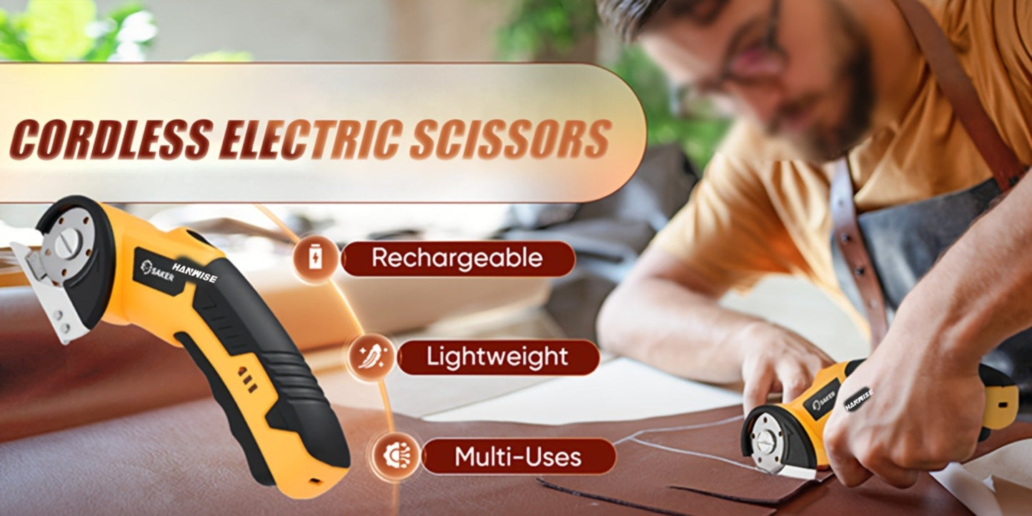 Electric Scissors Cordless 4.2V Rotary Cutter with 2000mAh Battery, 10000 RPM, Safety Lock, LED Light