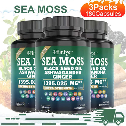 Sea Moss Ashwagandha Capsules 16-in-1 with Black Seed Oil Turmeric Cinnamon, Boosts Energy Immunity & Athletic Performance