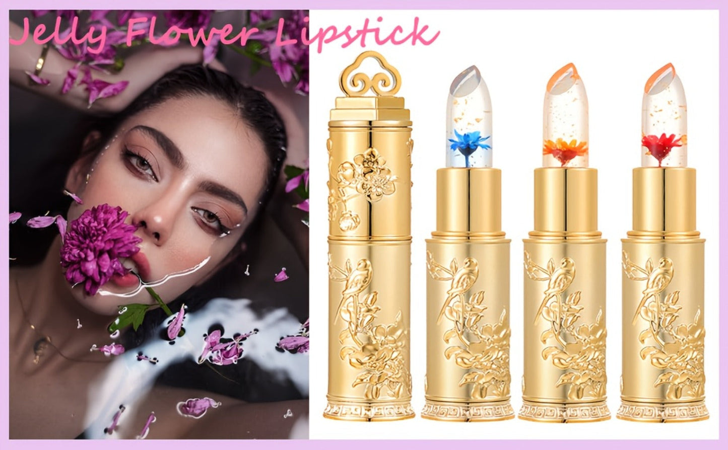 Color Changing Lip Gloss Set 3 Pcs, Temperature Magic Pink Tint Crystal Jelly Balm & Lipstick, Plant Squalane Lip Makeup