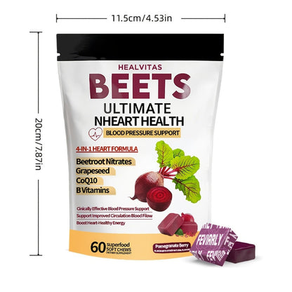 Beetroot Chewable Tablets with Natural Nitrates & Concentrated Beet Root Extract - Supports Circulatory System