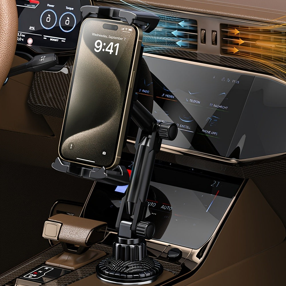 TP08 Cup-Base Car Phone Mount with Expanding Lower Base and Adjustable Clamp for 4–13-Inch Devices
