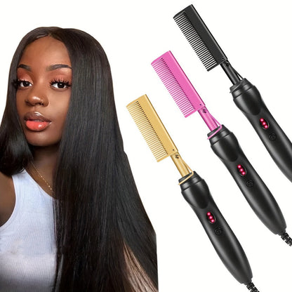Electric Hot Comb Hair Straightener Ceramic Copper Heating Plate Portable Heat Press Comb for Home, Travel and Salon Hair Styling