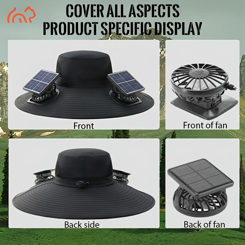 Solar Powered Dual Fan Sun Hat with USB Charging – Adjustable Strap, Breathable Mesh Design, High Airflow, Long Battery Life