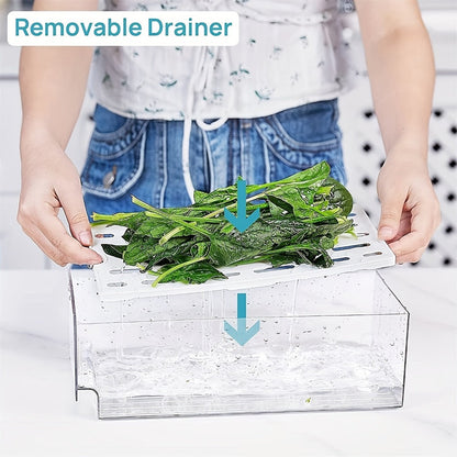 Stackable Fridge Organizer Bins with Drawer, Refrigerator Storage Containers with Drain Board & Ventilation