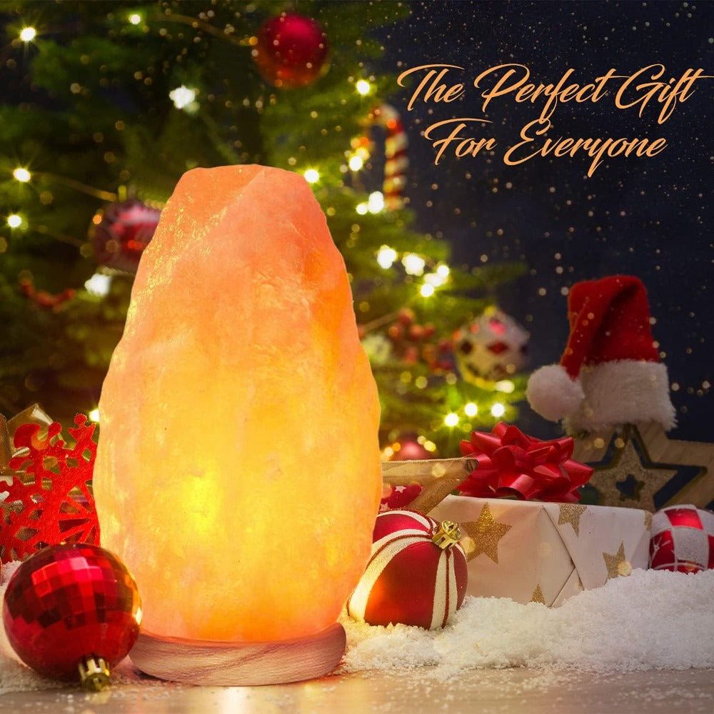 Himalayan Salt Lamp with Dimmer Touch Control, 5-Natural Pink Crystal, Wooden Neem Base, Ambient Amber Glow
