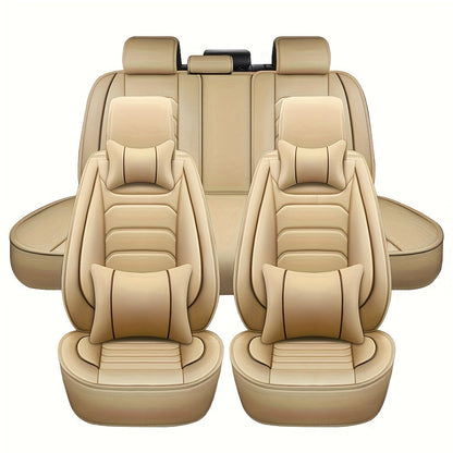 Car Seat Covers 5-Seat Faux Leather Set with Foam Padding and Optional Matching Pillow Pieces