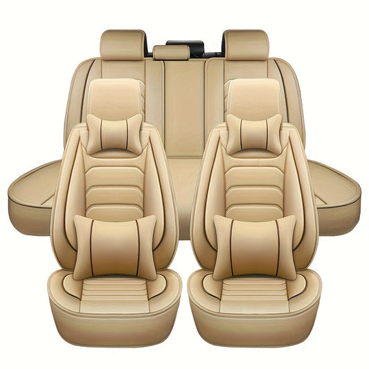 Car Seat Covers 5-Seat Faux Leather Set with Foam Padding and Optional Matching Pillow Pieces