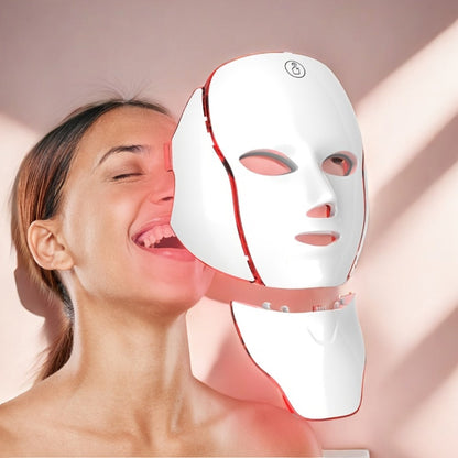 LED Light Therapy Facial Mask 7-Color USB Rechargeable, Face Neck Acne Rejuvenation Skincare Device