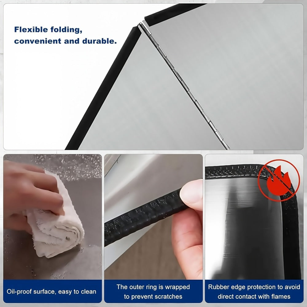 Stainless Steel Splatter Screen 4-Sided Foldable Stovetop Grease Guard – 31.5" Oil Splash Shield for Frying Pan