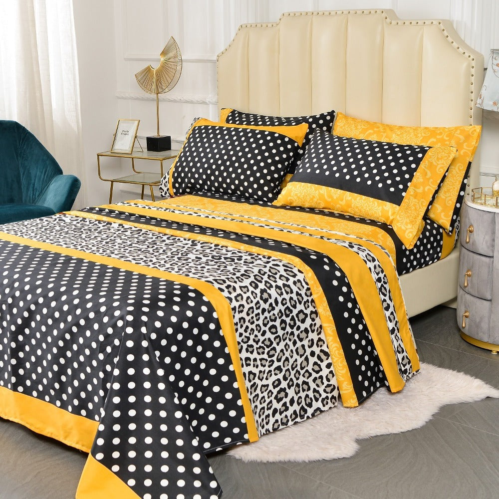 Bed Sheet Set Patchwork Microfiber in 4- or 6-Piece Configuration with 14-Inch Pocket and Three Colors