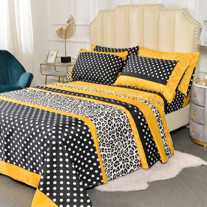 Bed Sheet Set Patchwork Microfiber in 4- or 6-Piece Configuration with 14-Inch Pocket and Three Colors